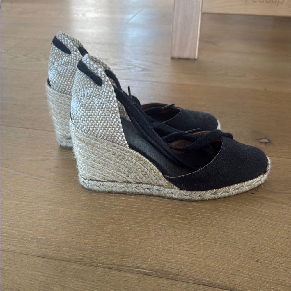 Castaner Black and Cream Espadrille Wedges